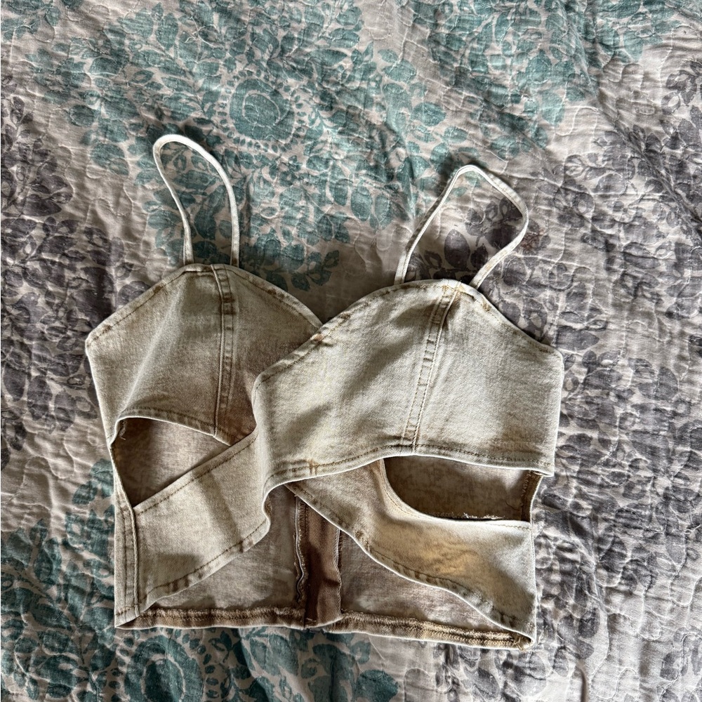 SHEIN Beige Cutout Crop Top